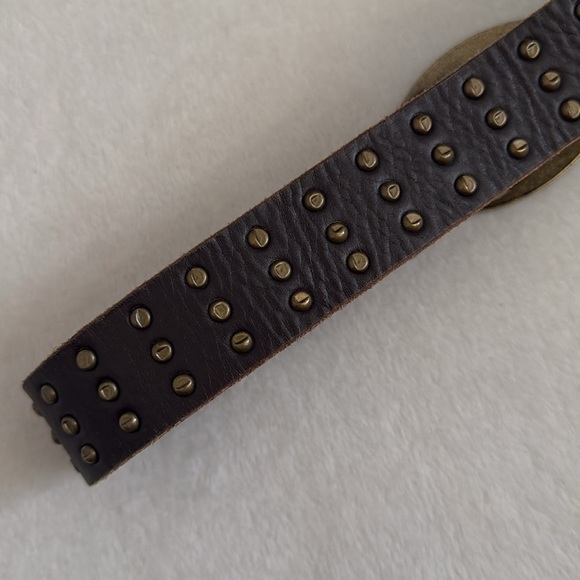 Faithful | Brown Leather Stud Belt Eagle Camouflage Hook Embossed Buckle (S) - Picture 7 of 15